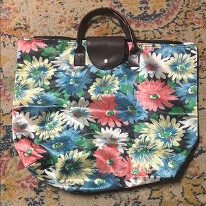 Chuns Fashion floral print foldable tote bag blue, yellow, and pink leaf design
